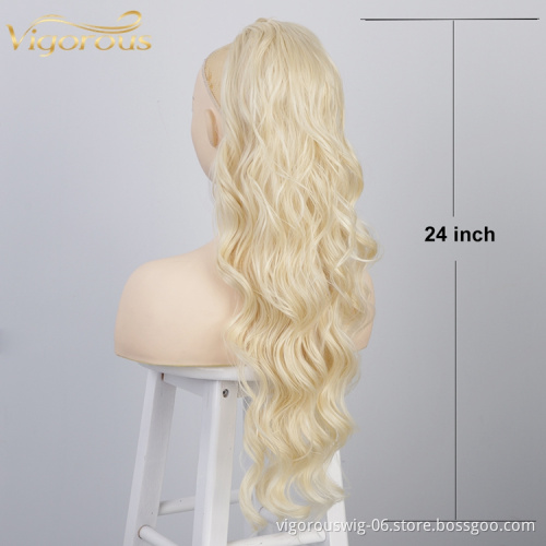 High Quality Wholesale Long Wavy Clip In On Synthetic Cheapest Claw Natural Drawstring Ponytail Extension